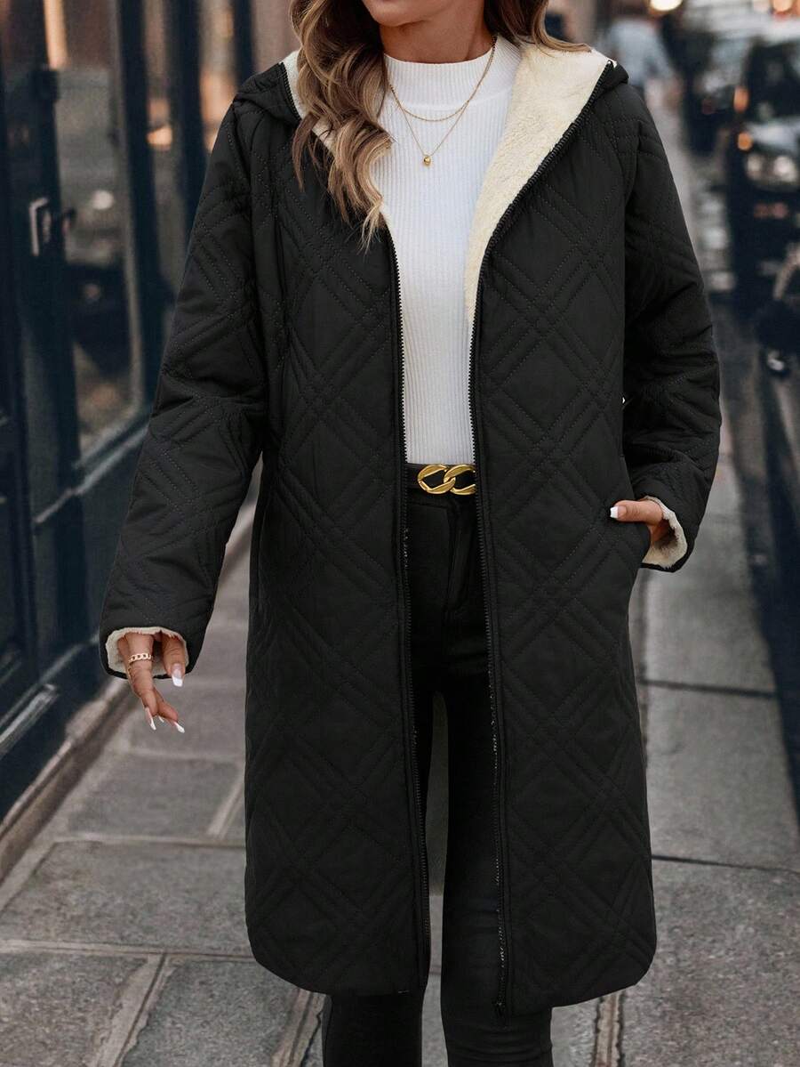SHEIN Clasi Women Zip Up Hooded Teddy Lined Quilted Coat In Fall/Winter