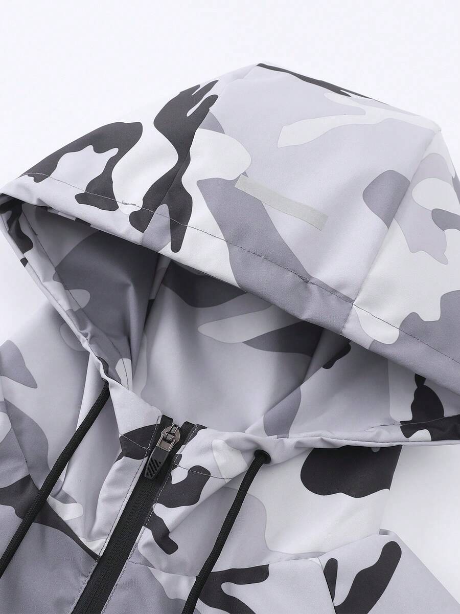 Men's Casual Water-Resistant Windproof Jacket With Letter Print, Versatile Camo Style For Outdoor Activities, Fashion Casual Wear For All Seasons, Fall