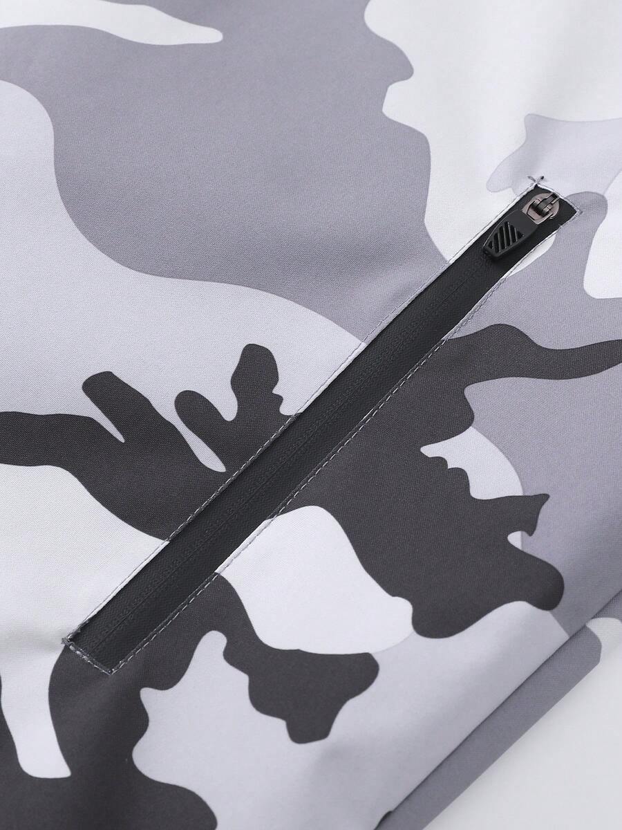 Men's Casual Water-Resistant Windproof Jacket With Letter Print, Versatile Camo Style For Outdoor Activities, Fashion Casual Wear For All Seasons, Fall