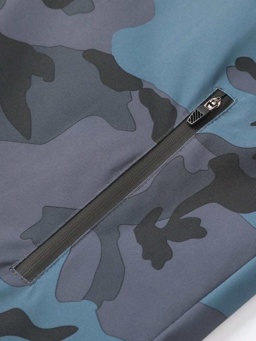 Men's Casual Water-Resistant Windproof Jacket With Letter Print, Versatile Camo Style For Outdoor Activities, Fashion Casual Wear For All Seasons, Fall