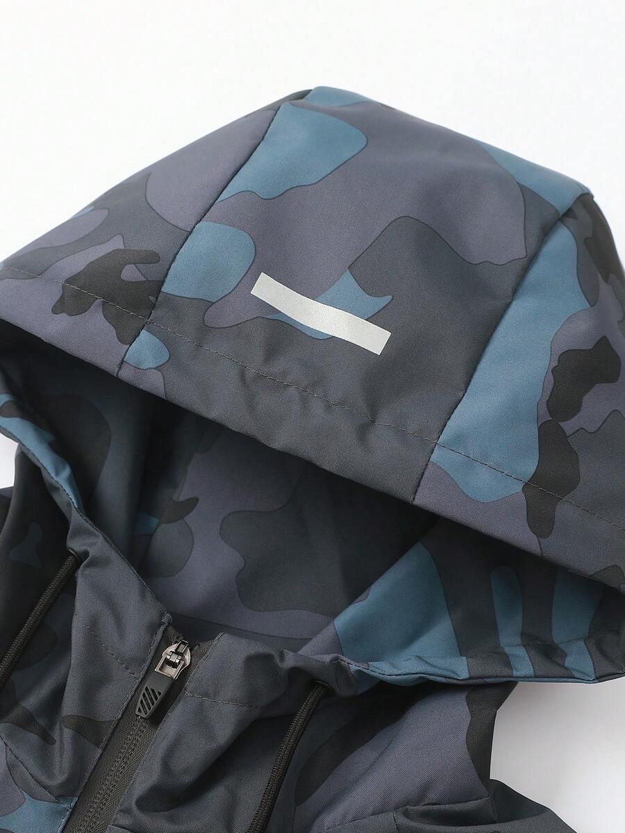 Men's Casual Water-Resistant Windproof Jacket With Letter Print, Versatile Camo Style For Outdoor Activities, Fashion Casual Wear For All Seasons, Fall