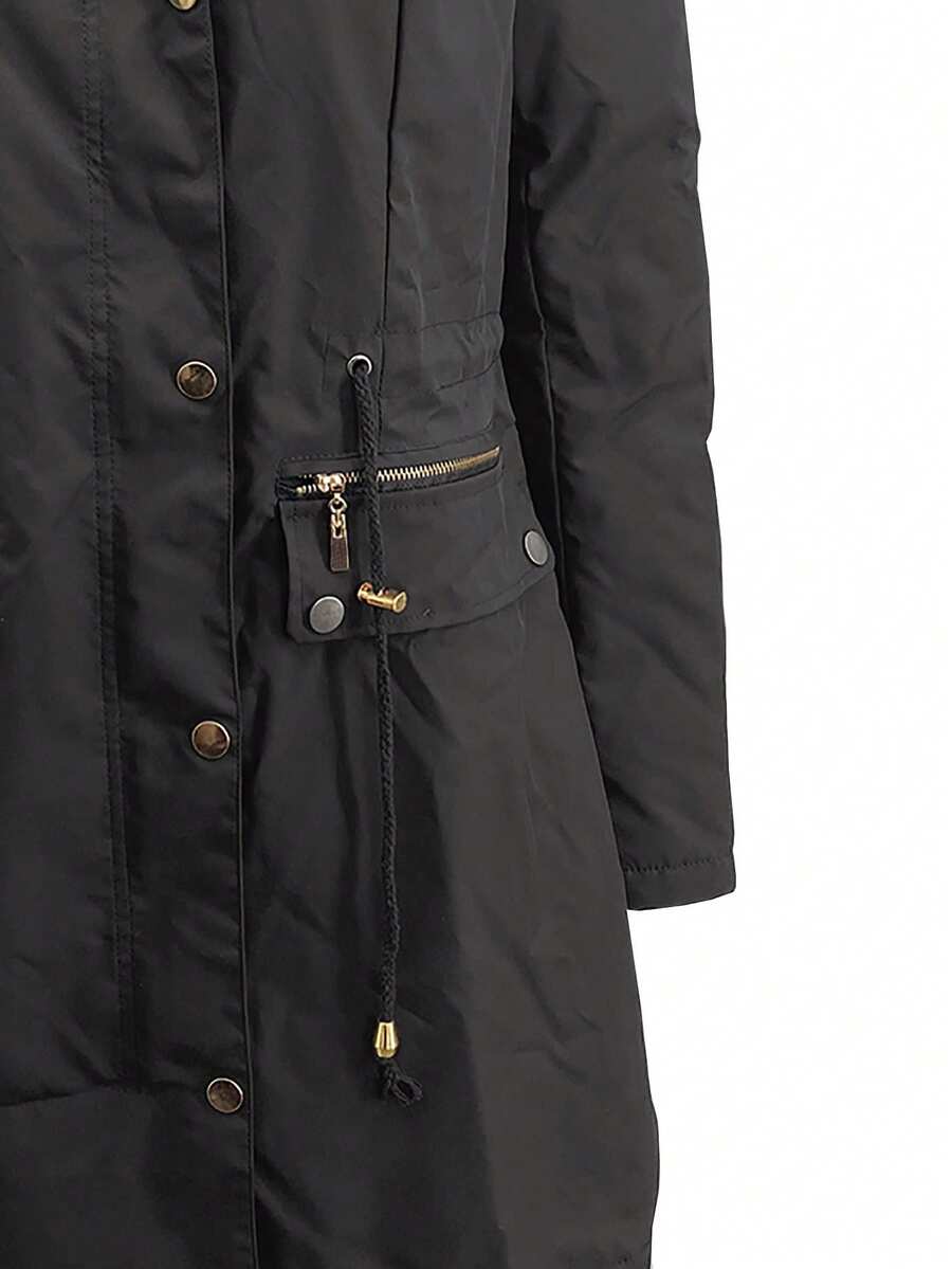 Women Winter Coat Long Sleeve Fluffy Hood Fall Button Down Long Coats Casual Fleece Linning Warm Thermal Jackets With Pockets Black