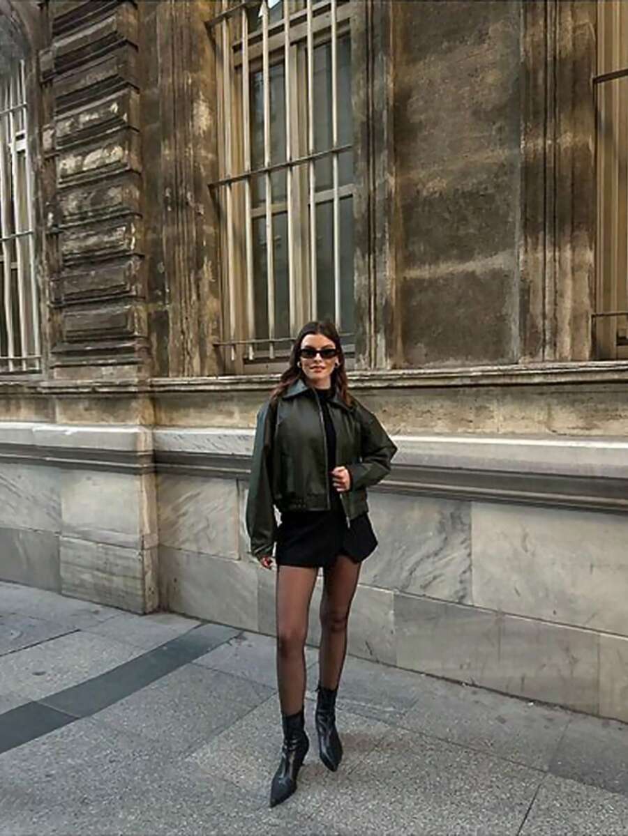 Vintage Casual Motorcycle Style Matte Leather Jacket For Women, Chic European And American Fashion, Zipper Closure, Warm And Windproof, Autumn