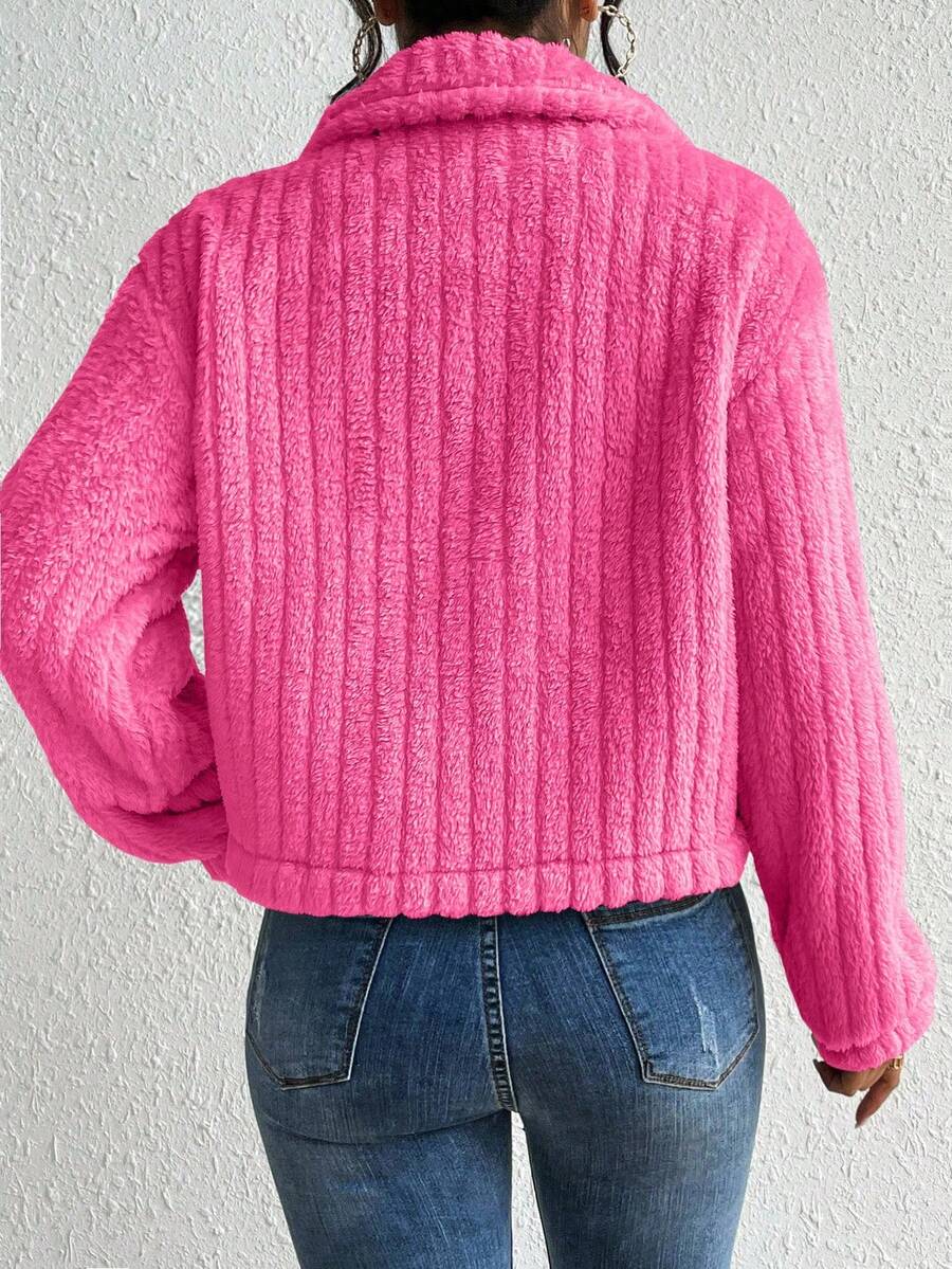 EMERY ROSE Flap Detail Fluffy Jacket Fall Winter Cloth For Women