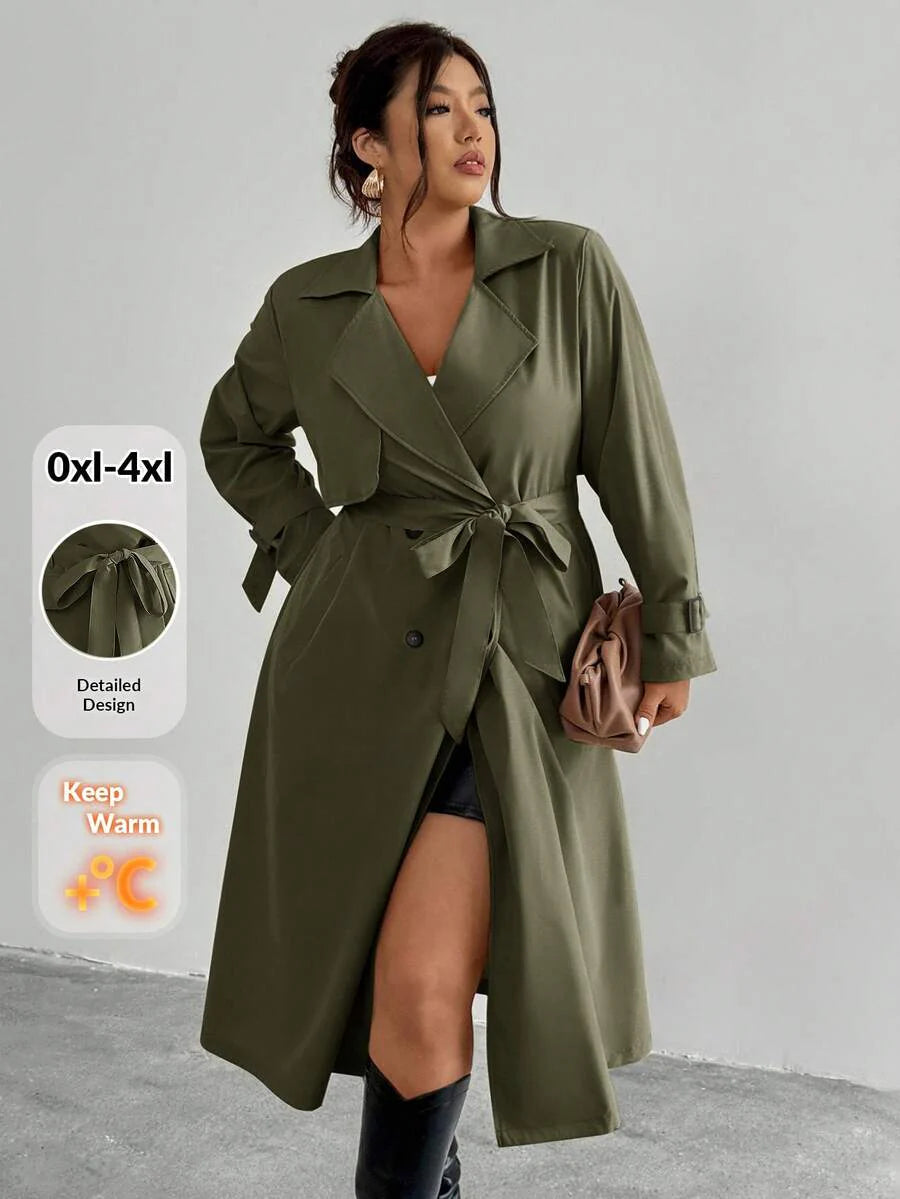 Firerie Elegant Gathered Waist A-Line Long Sleeve Windbreaker Jacket, Autumn/Winter Fall