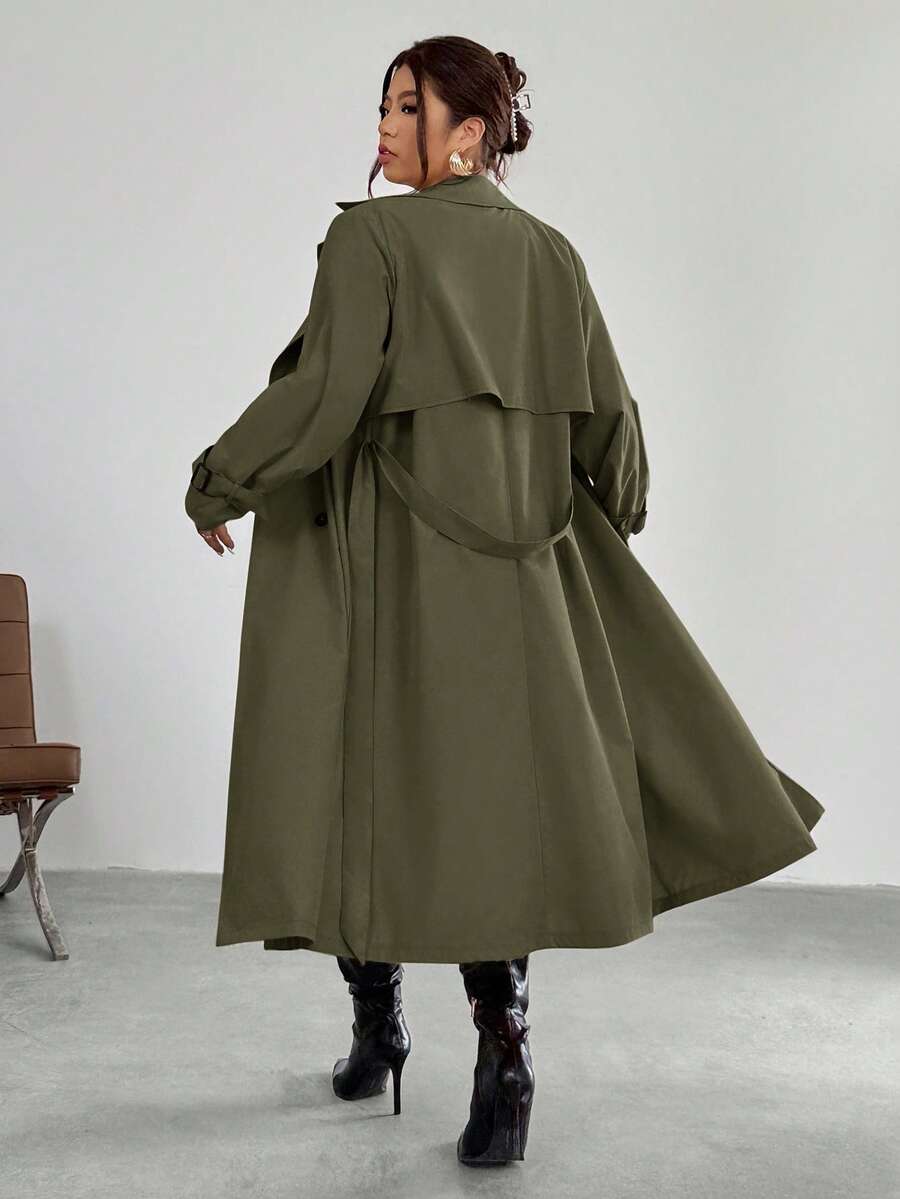 Firerie Elegant Gathered Waist A-Line Long Sleeve Windbreaker Jacket, Autumn/Winter Fall