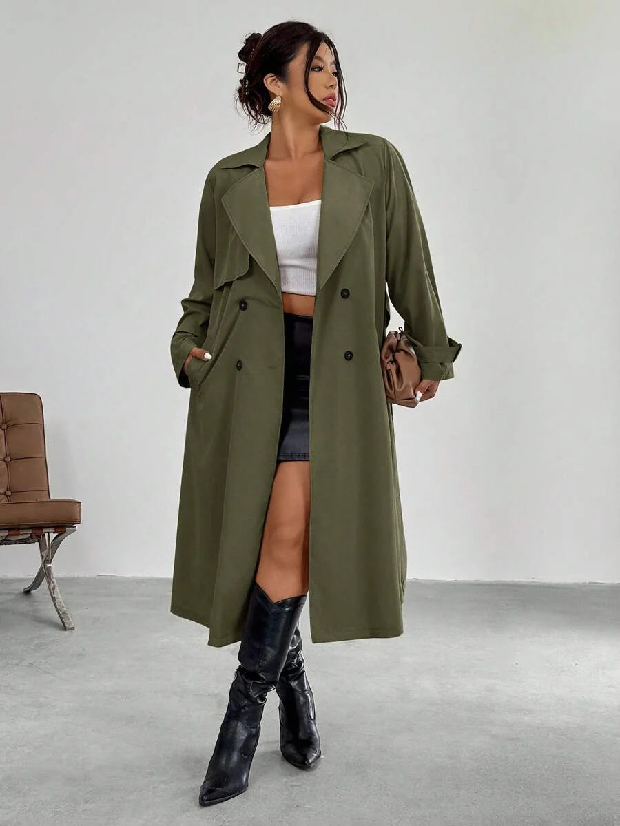 Firerie Elegant Gathered Waist A-Line Long Sleeve Windbreaker Jacket, Autumn/Winter Fall