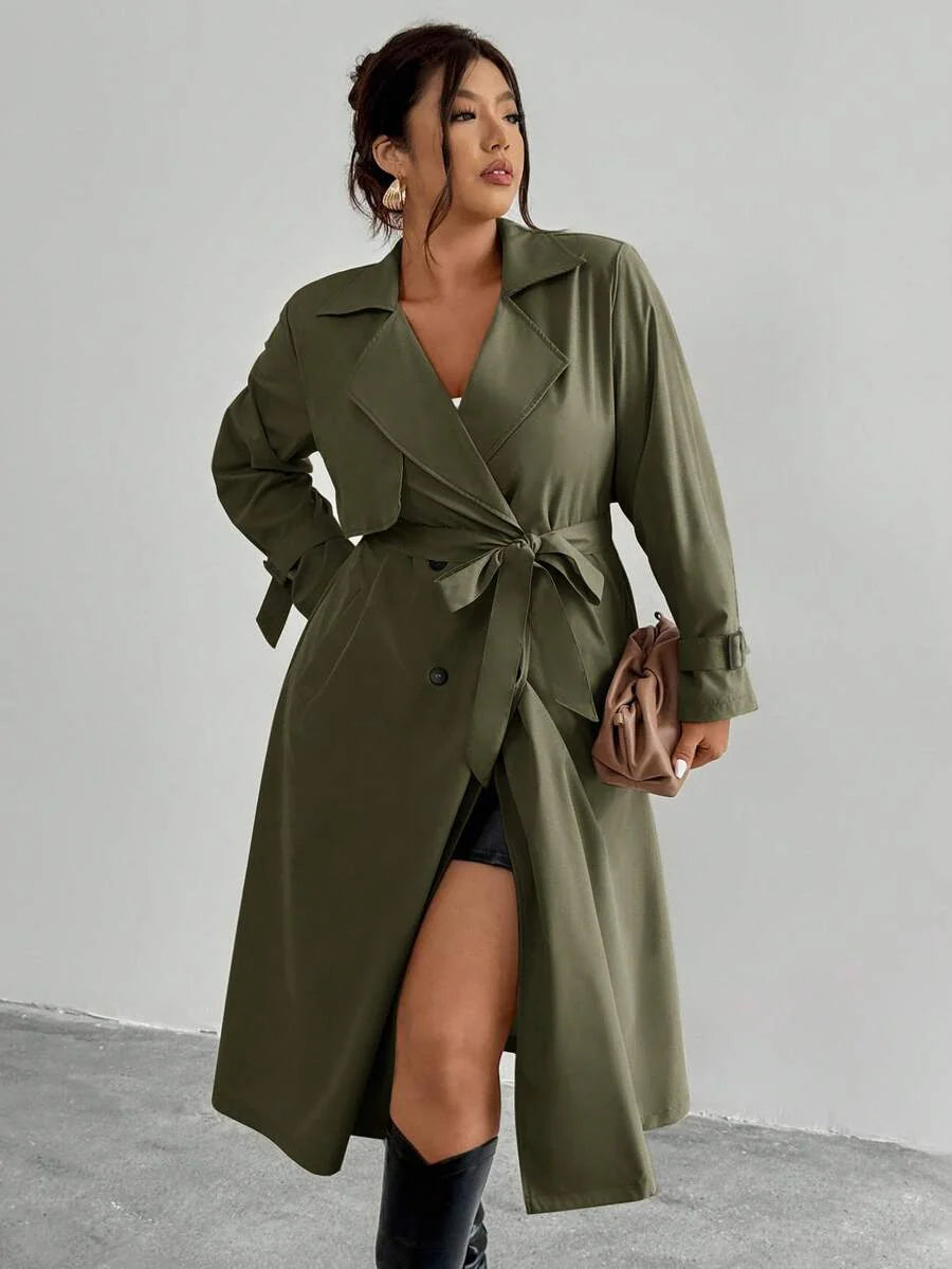 Firerie Elegant Gathered Waist A-Line Long Sleeve Windbreaker Jacket, Autumn/Winter Fall