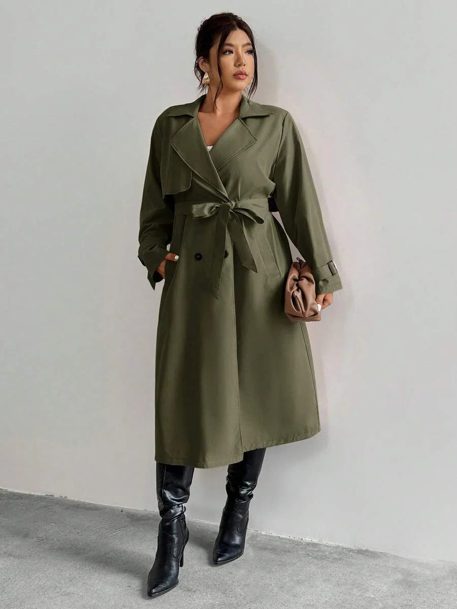 Firerie Elegant Gathered Waist A-Line Long Sleeve Windbreaker Jacket, Autumn/Winter Fall