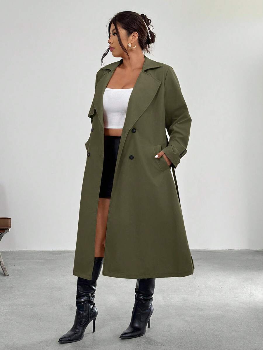 Firerie Elegant Gathered Waist A-Line Long Sleeve Windbreaker Jacket, Autumn/Winter Fall