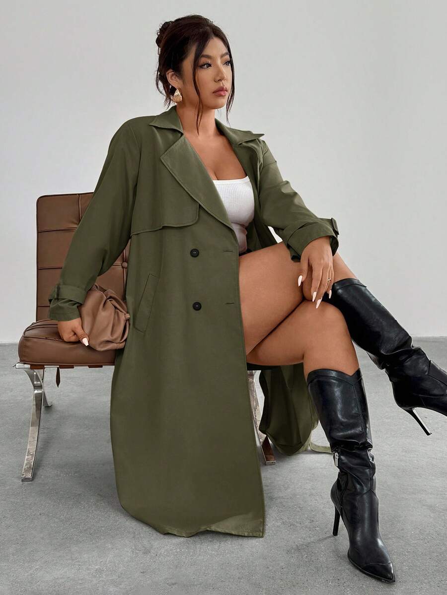 Firerie Elegant Gathered Waist A-Line Long Sleeve Windbreaker Jacket, Autumn/Winter Fall