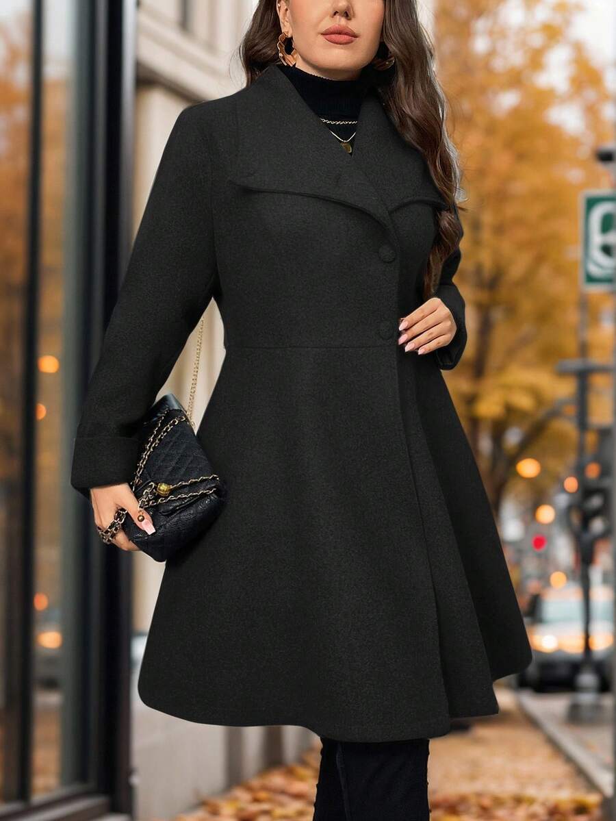 SHEIN Privé Plus Size Women's Fashion Runway Asymmetric A-Line Gray Overcoat, Suitable For Minimalist Outings And Elegant Dates In Winter