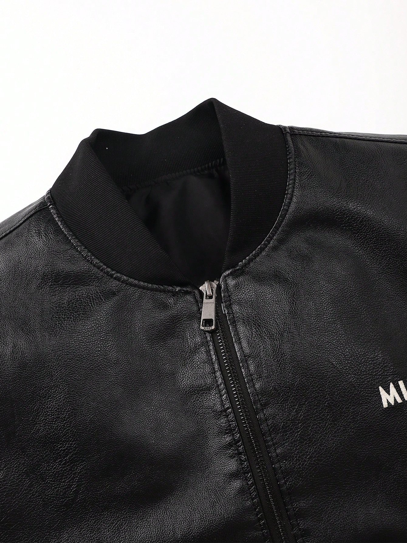 Men's PU Leather Jacket Bomber Coat, Thin Printed Stylish Long Sleeve Outerwear For Spring & Autumn