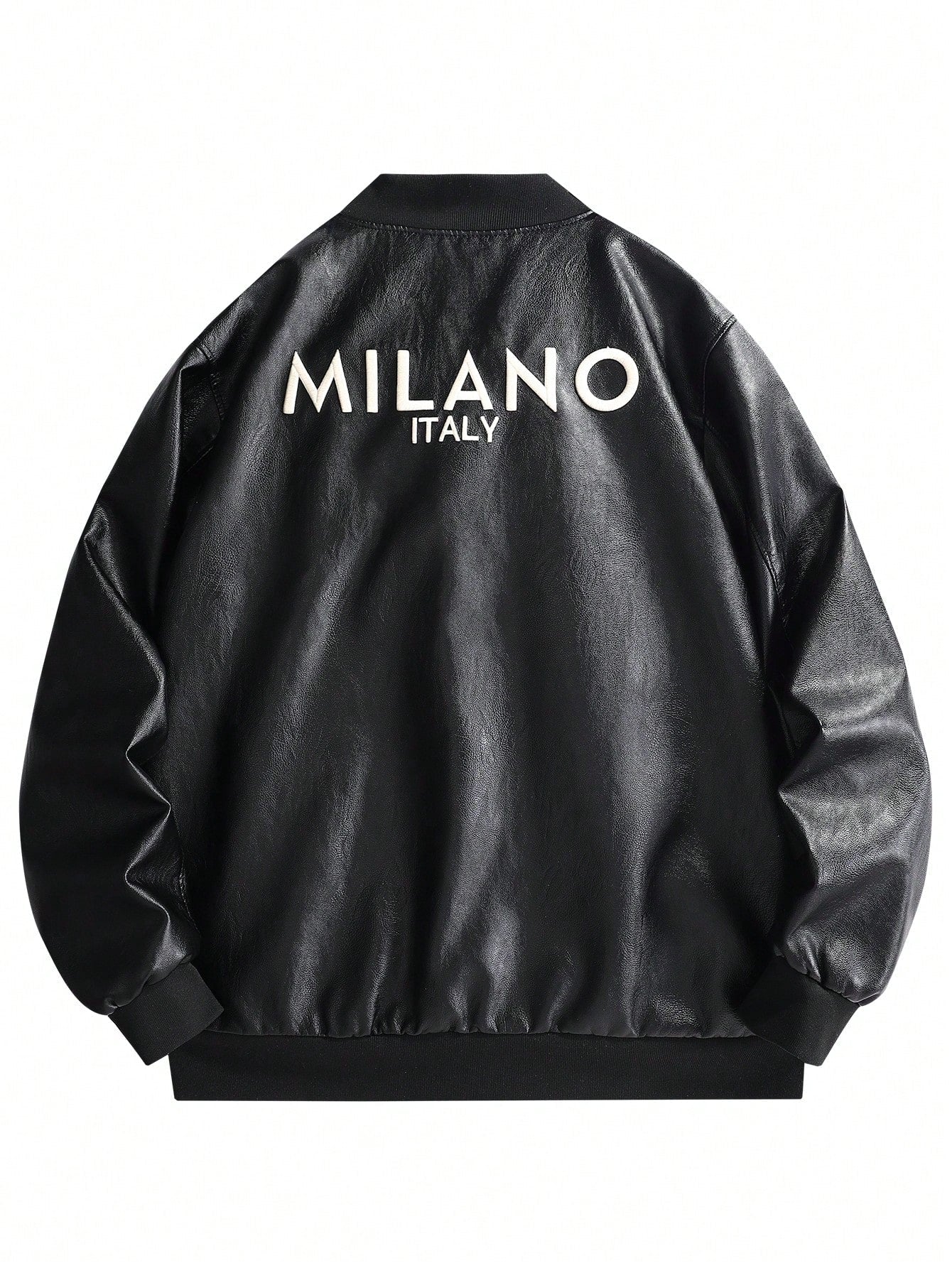 Men's PU Leather Jacket Bomber Coat, Thin Printed Stylish Long Sleeve Outerwear For Spring & Autumn