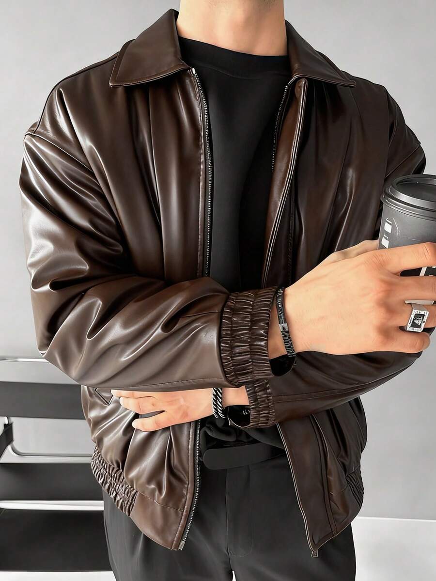 Men's Casual Loose Fit Business Leather Jacket, Fall/Winter