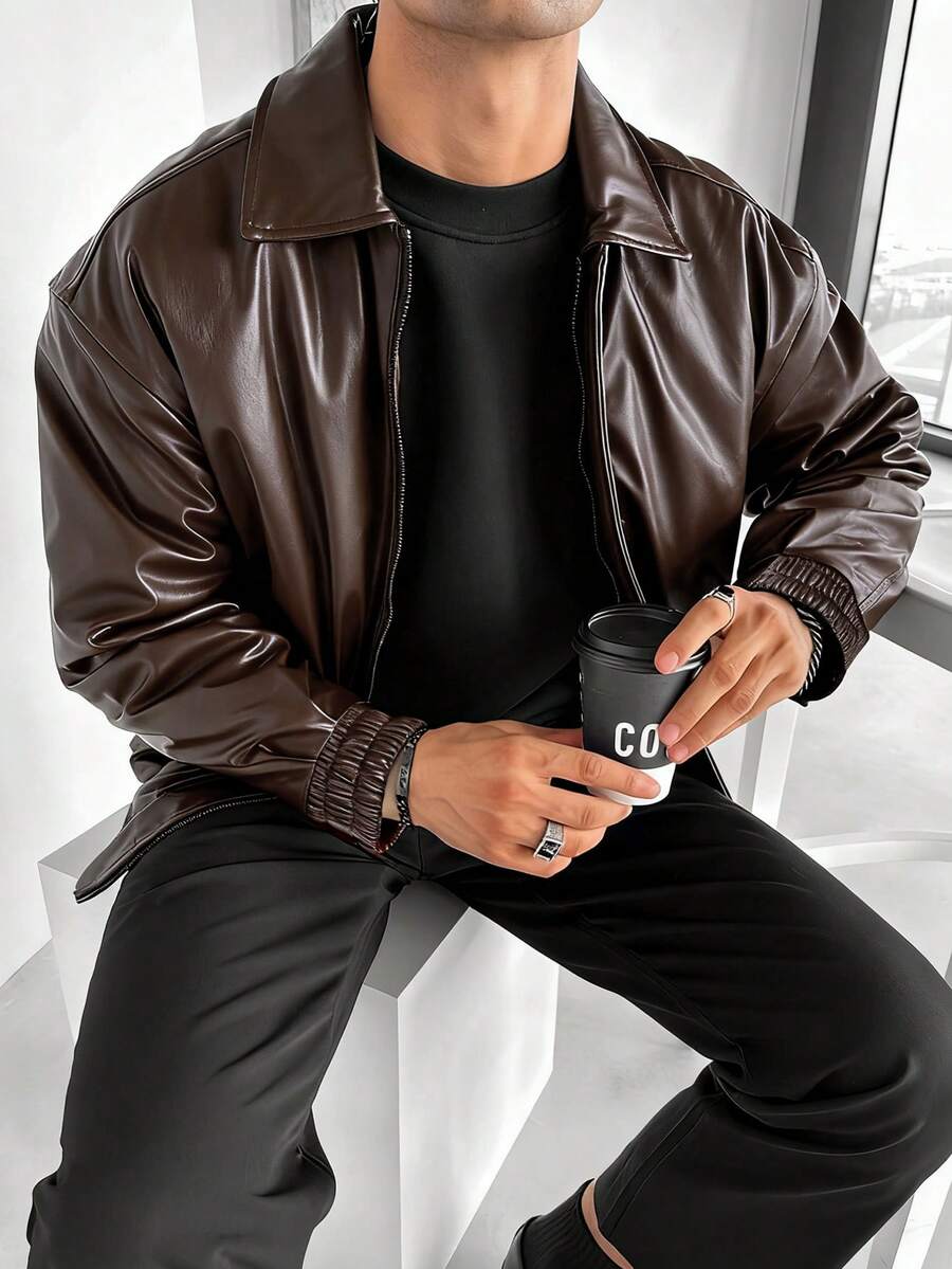 Men's Casual Loose Fit Business Leather Jacket, Fall/Winter