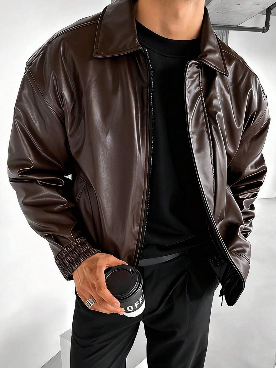Men's Casual Loose Fit Business Leather Jacket, Fall/Winter