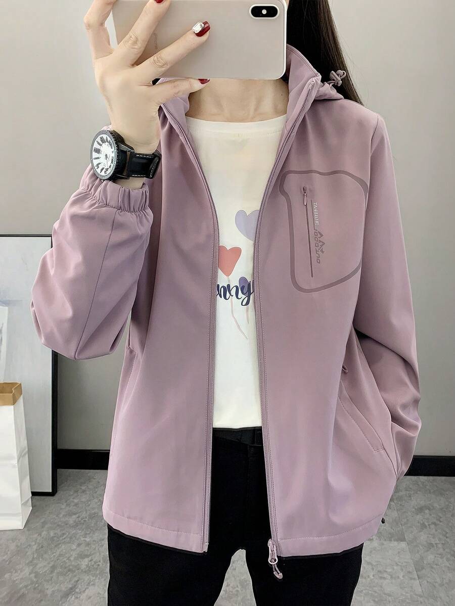 Minimalist Casual Outdoor Softshell Fleece Jacket For Women, Windproof Water-Resistant Breathable Warm Mountaineering Sportswear, Suitable For Hiking, Running, Trekking, Winter