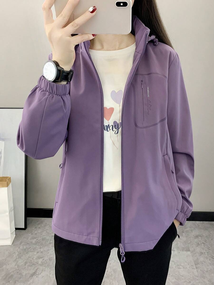 Minimalist Casual Outdoor Softshell Fleece Jacket For Women, Windproof Water-Resistant Breathable Warm Mountaineering Sportswear, Suitable For Hiking, Running, Trekking, Winter