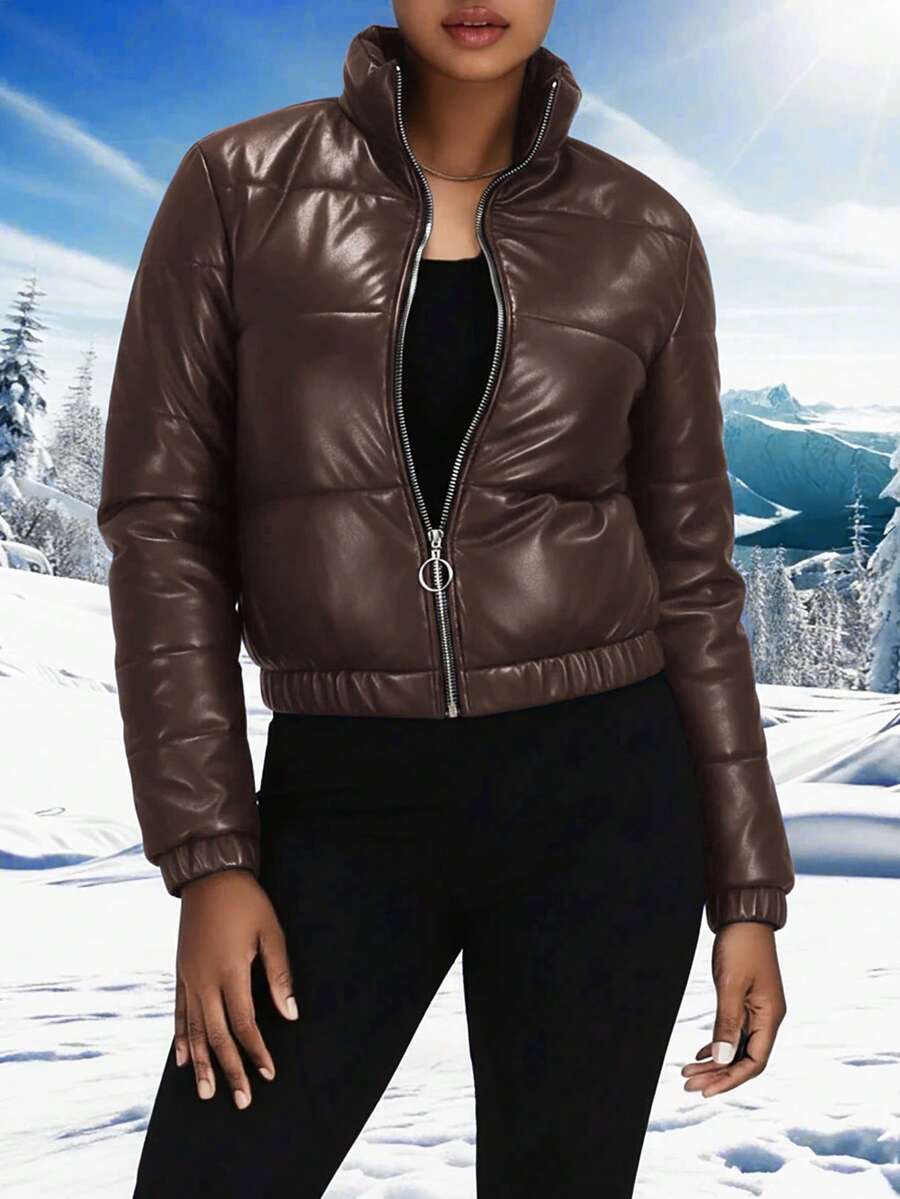 Winter Fashion Black Short Outdoor Warm Winter Jacket. Zipper Flap With Pocket.