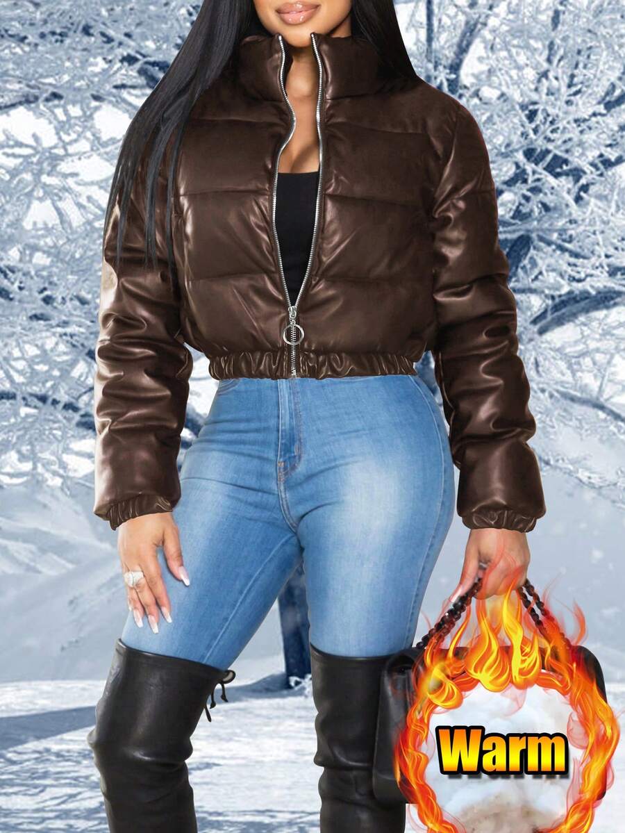 Winter Fashion Black Short Outdoor Warm Winter Jacket. Zipper Flap With Pocket.