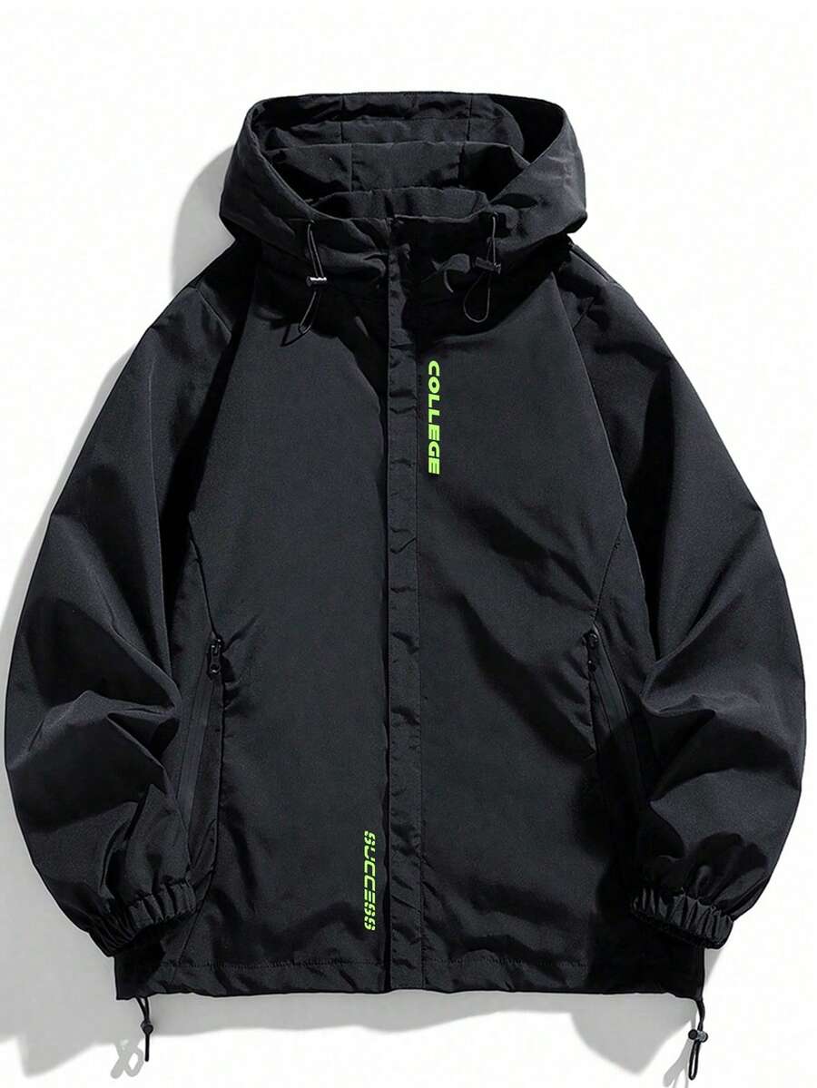 Men Casual Printed Lightweight Windbreaker Hooded Jacket, Fall