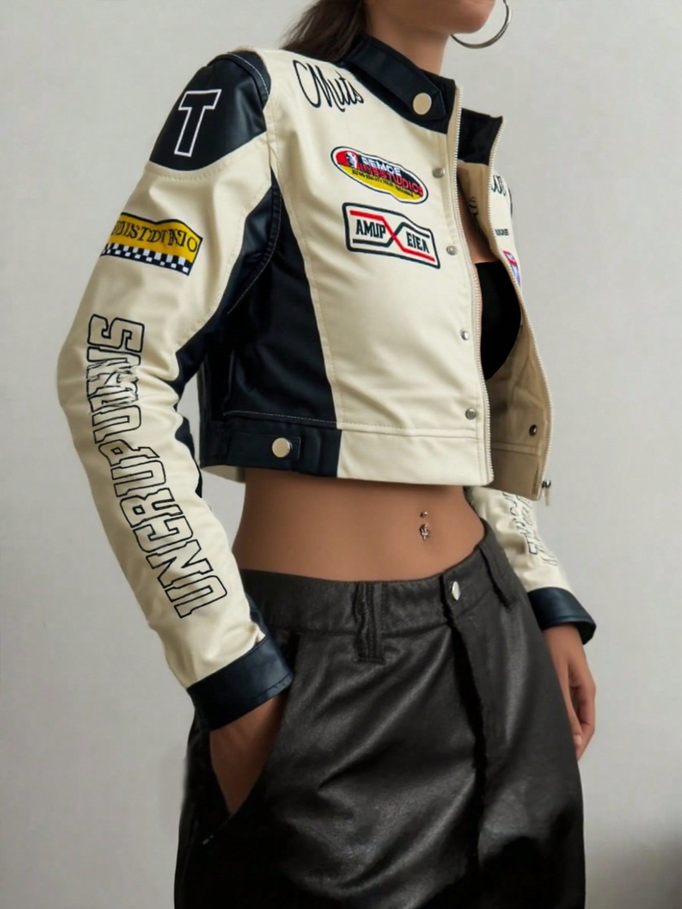 Women Y2K Leather Jacket, Fluffy Jacket, Baseball Jacket, All Season, Airport Outfit, Travel Daily, Letter