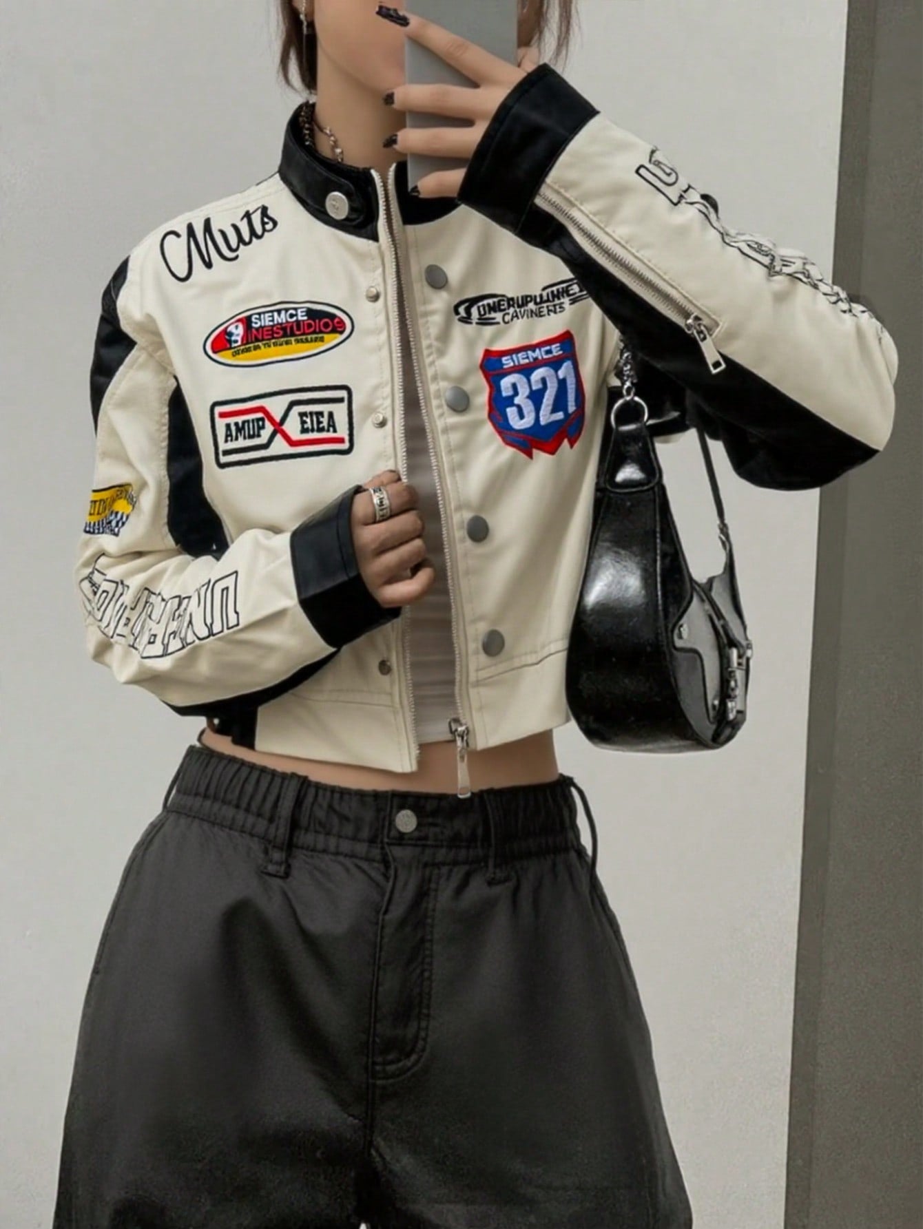 Women Y2K Leather Jacket, Fluffy Jacket, Baseball Jacket, All Season, Airport Outfit, Travel Daily, Letter
