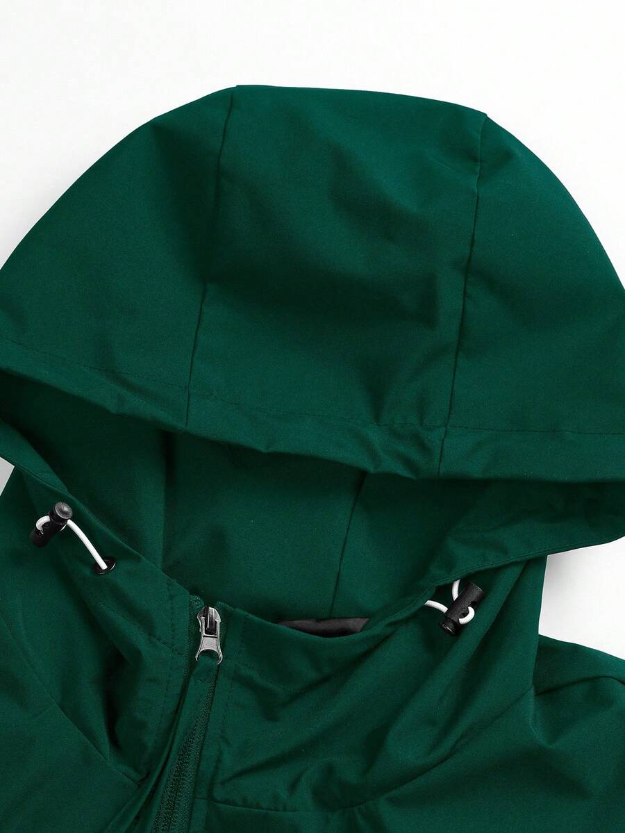 Manfinity EMRG Men's Casual Contrast Trim Hooded Jacket Techwear Jacket, Men Zip-Up Futuristic Outdoor Windbreaker, Fall, Perfect Holiday Gift For Boyfriend