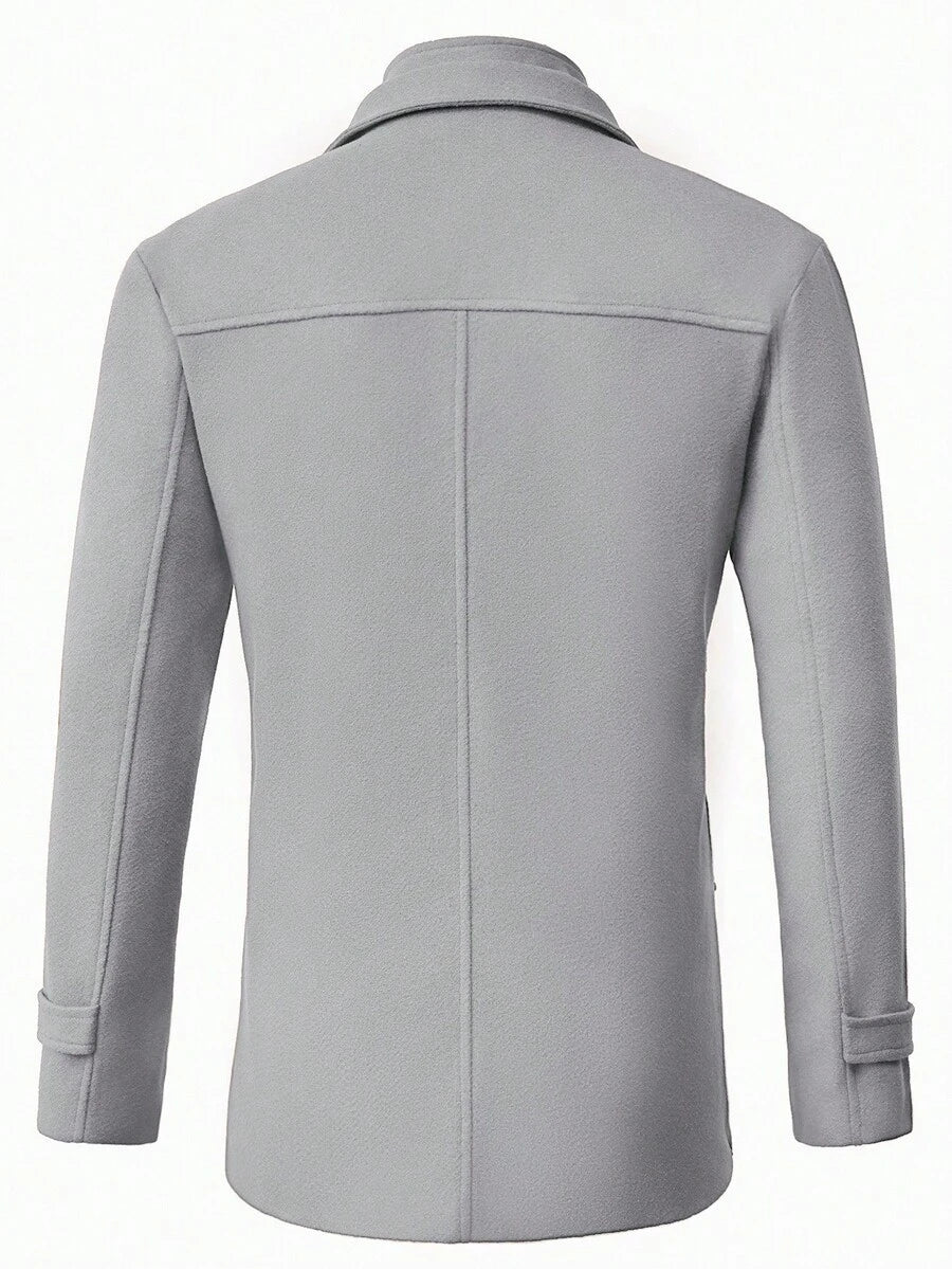 Manfinity Homme Men's Solid Color Long Sleeve Lapel Neck Casual Jacket, Autumn/Winter Black Jacket For Classy Elegant for Men Business Casual Men Black Dress Overcoat