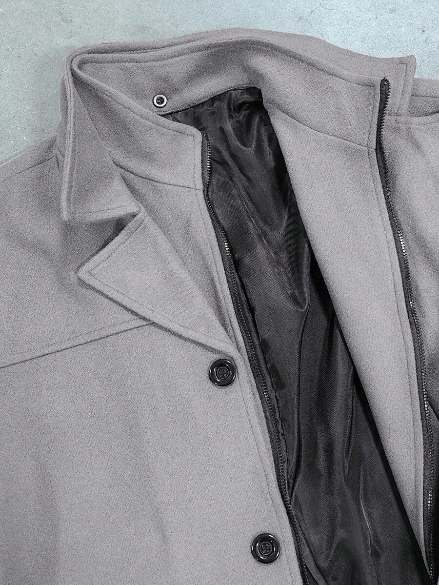 Manfinity Homme Men's Solid Color Long Sleeve Lapel Neck Casual Jacket, Autumn/Winter Black Jacket For Classy Elegant for Men Business Casual Men Black Dress Overcoat