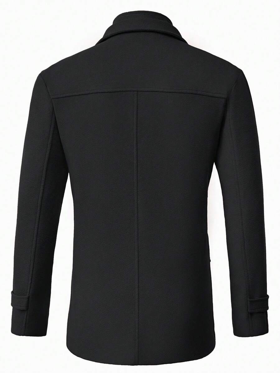 Manfinity Homme Men's Solid Color Long Sleeve Lapel Neck Casual Jacket, Autumn/Winter Black Jacket For Classy Elegant for Men Business Casual Men Black Dress Overcoat