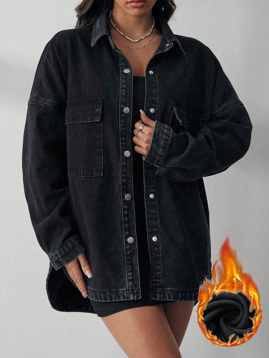 EMERY ROSE Denim Jacket With Flap Pockets And Drop Shoulder