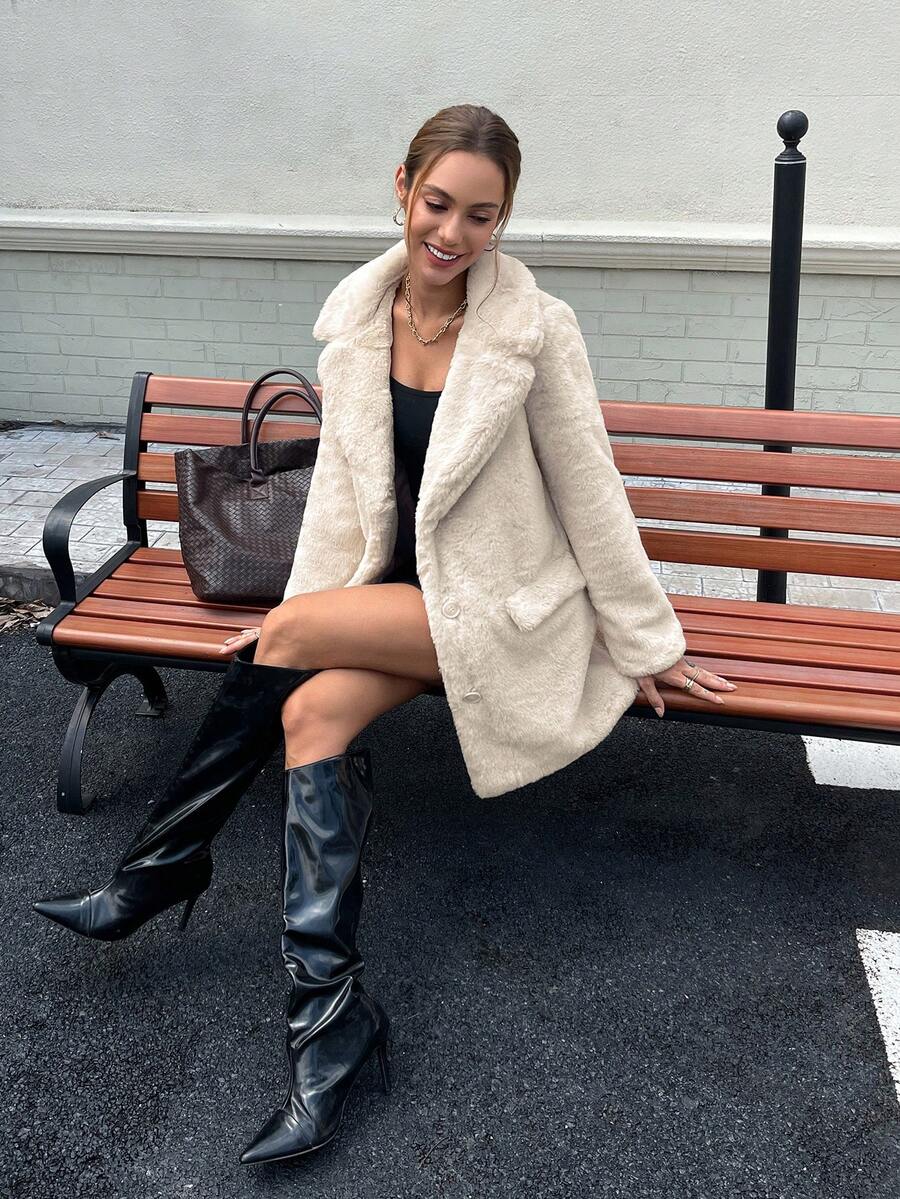 RELISH NOLESS Women's Faux Fur Collar Single-Breasted Jacket, Autumn/Winter