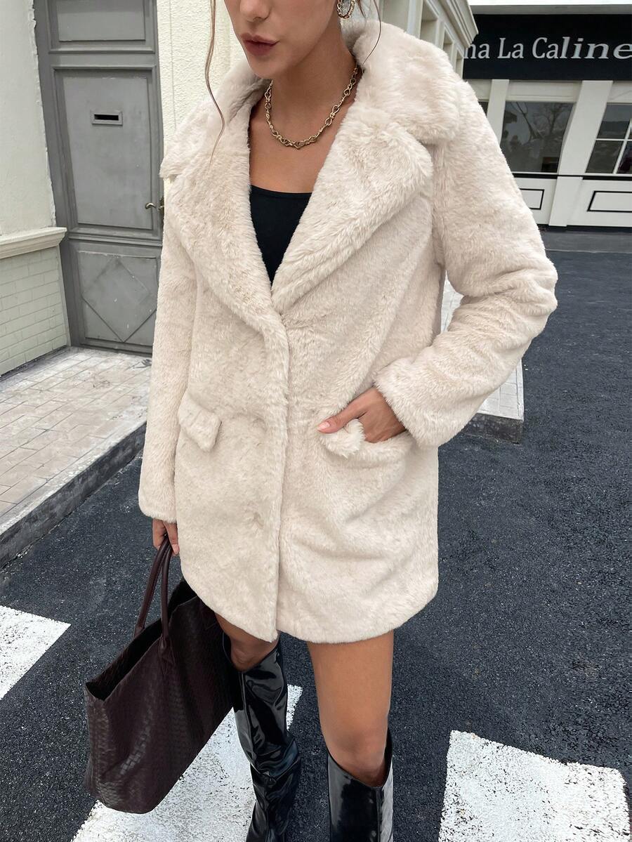 RELISH NOLESS Women's Faux Fur Collar Single-Breasted Jacket, Autumn/Winter