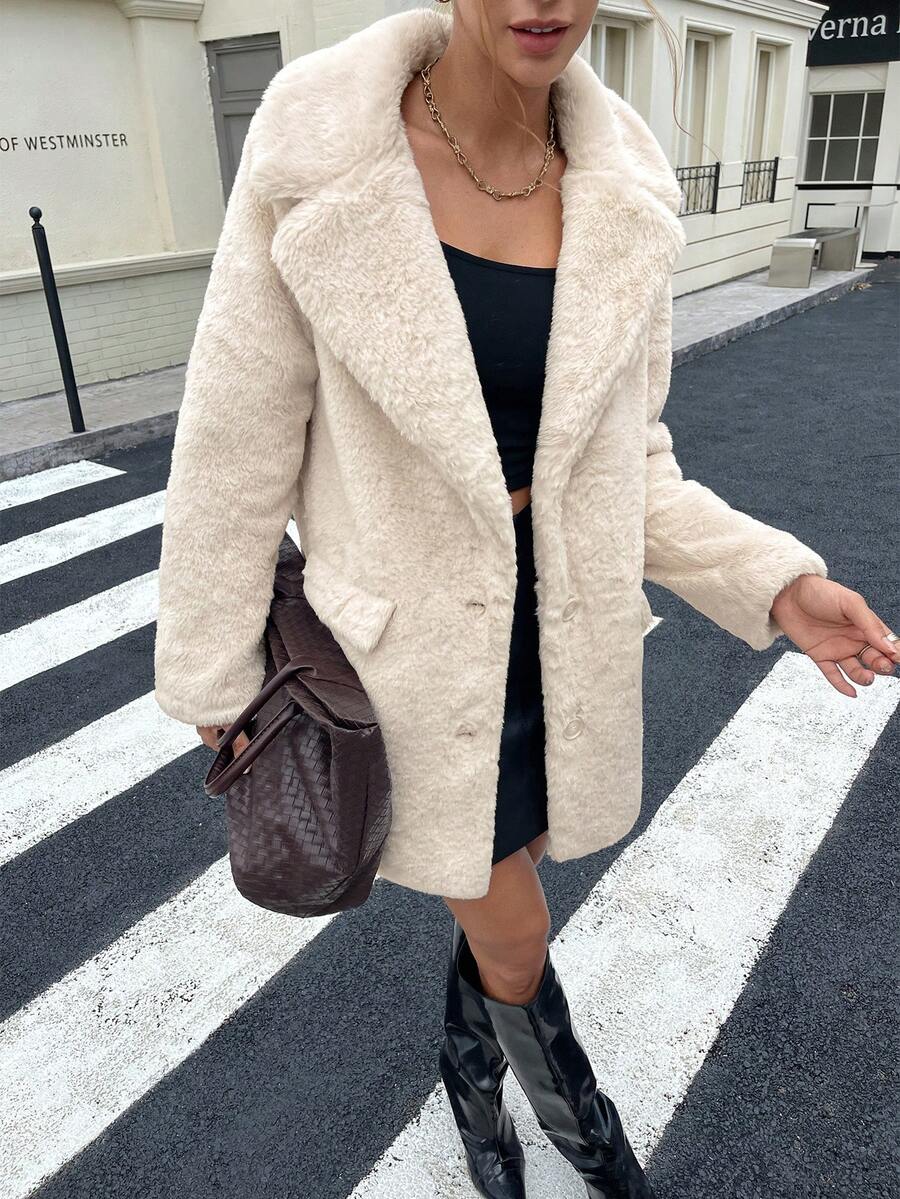 RELISH NOLESS Women's Faux Fur Collar Single-Breasted Jacket, Autumn/Winter