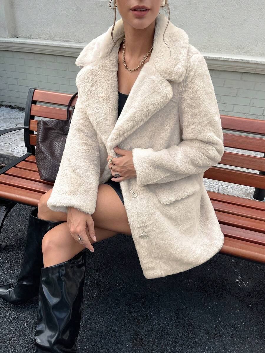 RELISH NOLESS Women's Faux Fur Collar Single-Breasted Jacket, Autumn/Winter