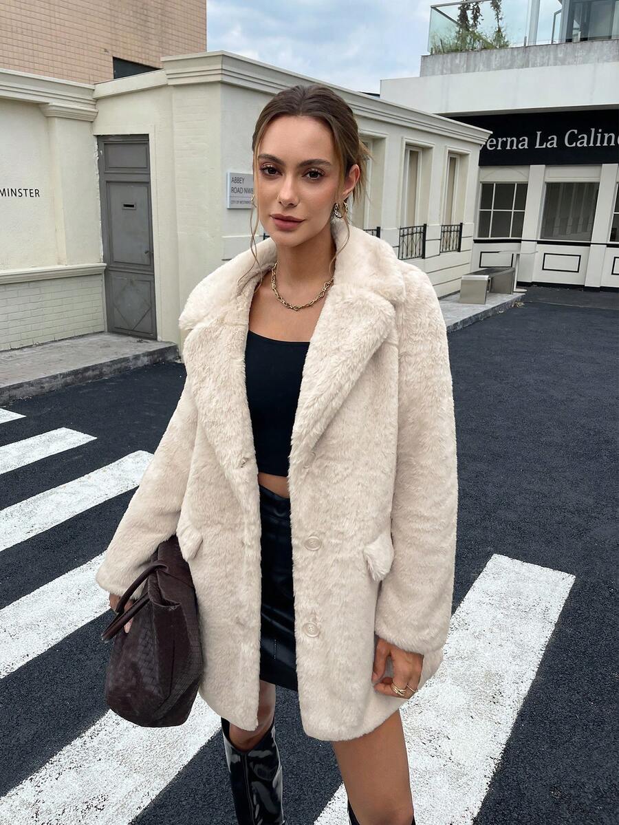 RELISH NOLESS Women's Faux Fur Collar Single-Breasted Jacket, Autumn/Winter