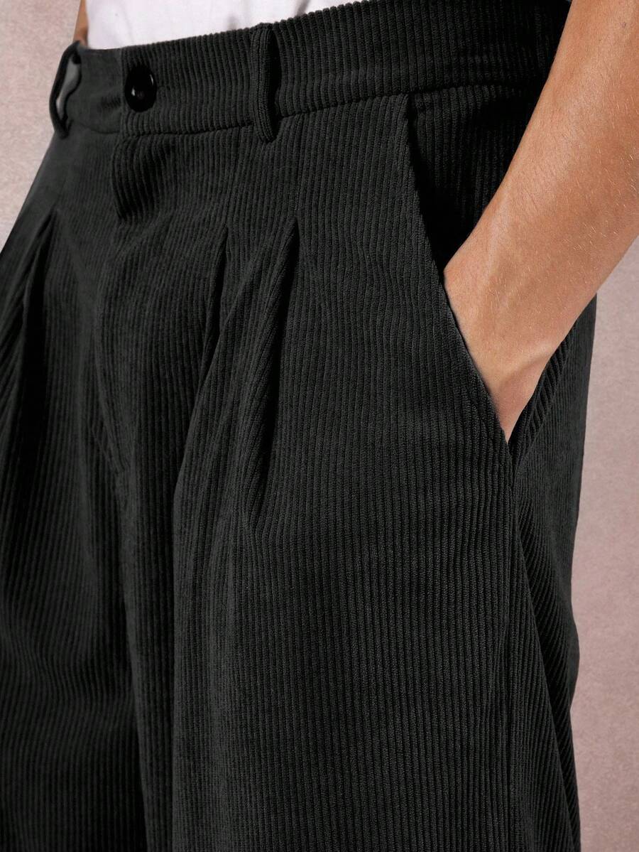 SUMWON Wide Leg Corduroy Pants High Waist Pleated Casual Fall Winter Trousers Relaxed Fit Comfort Straight Baggy Streetwear Bottoms