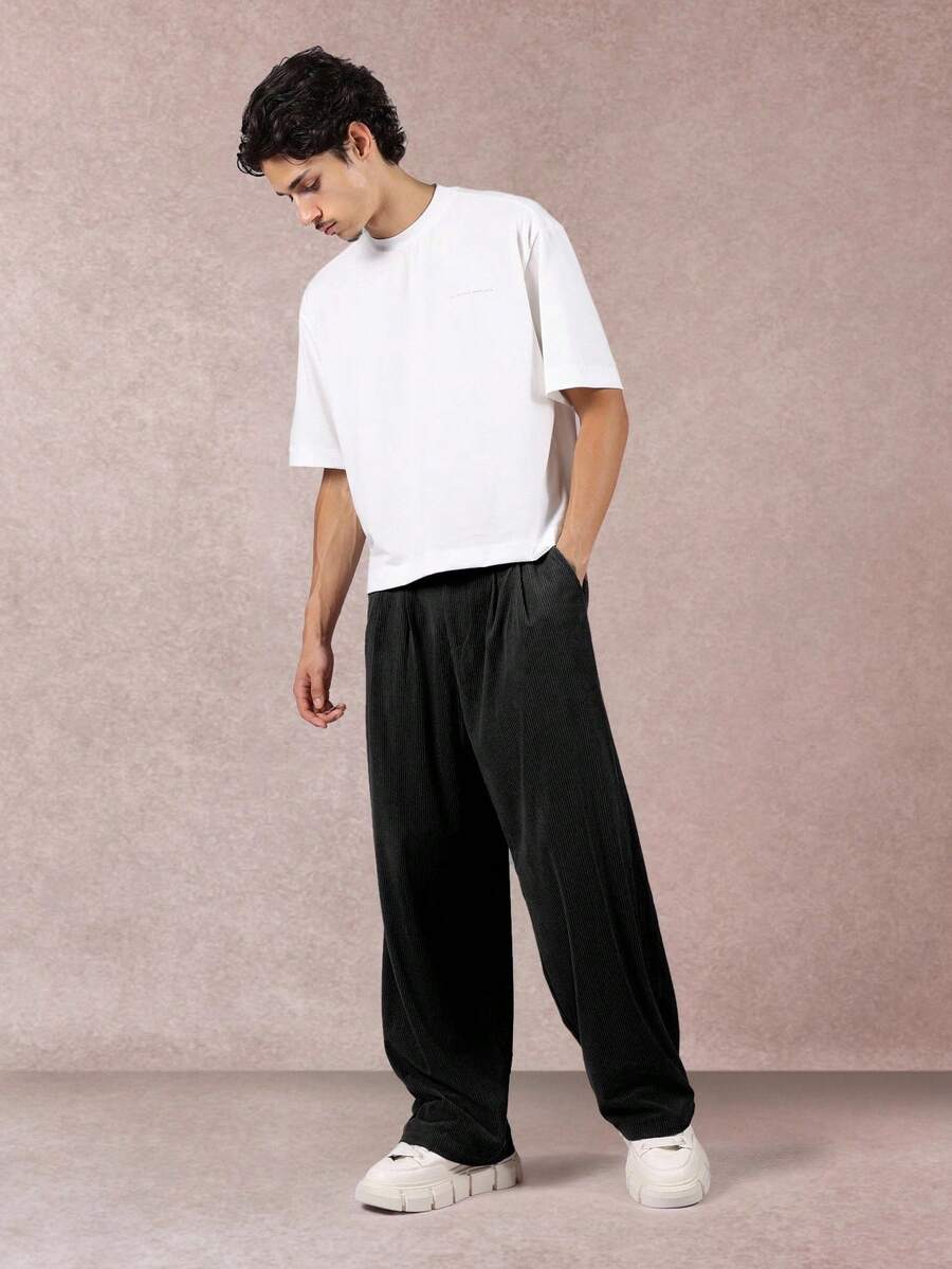 SUMWON Wide Leg Corduroy Pants High Waist Pleated Casual Fall Winter Trousers Relaxed Fit Comfort Straight Baggy Streetwear Bottoms