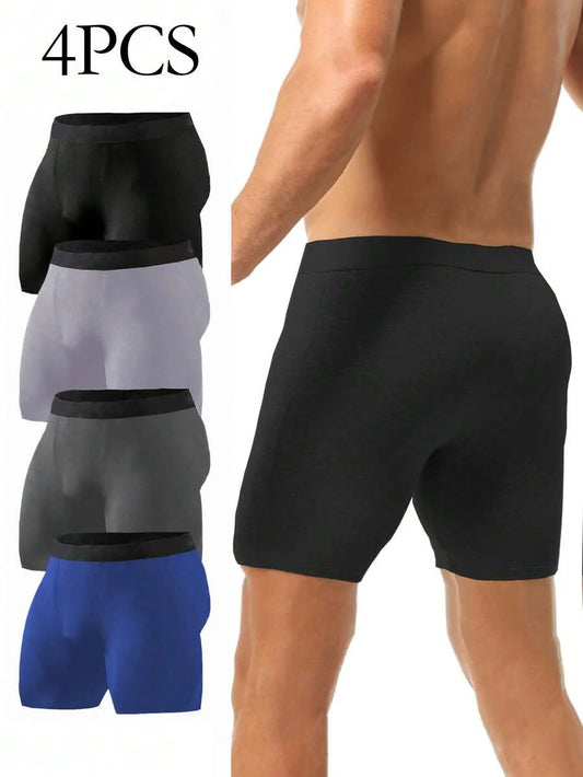4-Pack Men's Solid Color Long Underwear, High Elasticity Boxing Shorts, Casual And Comfortable Versatile Boxer Shorts, Men's Daily Casual Durable Underwear, Basic Boxing Solid Color Shorts, Fashionable Gift Plus Size Boxing Shorts, Lingerie Set, Men Unde
