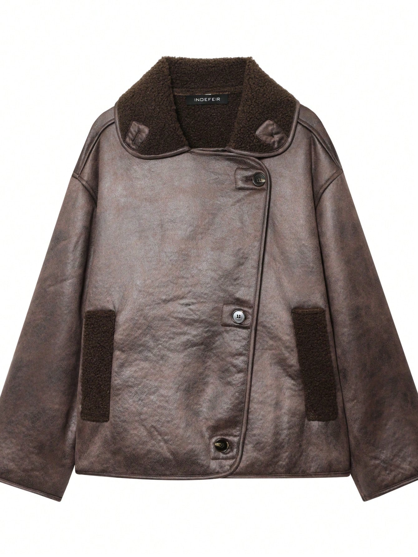 DEEKA Women Autumn/Winter Faux Fur Collar Reversible Fleece Jacket