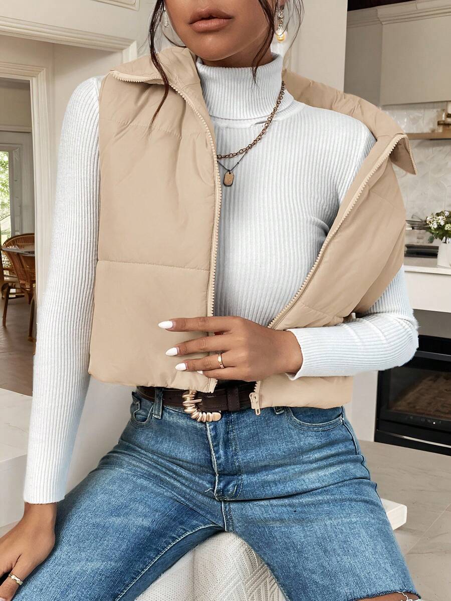 EZwear Women's Down Quilted Collared Sleeveless Jacket, Winter, Women's Sleeveless Zip-Up Casual Warm Padded Coat, Winter Women Coat, Black Jacket, Winter Women Clothes, Black Coat, Retro, Elegant Women, Festival Clothes, Business Casual Women,