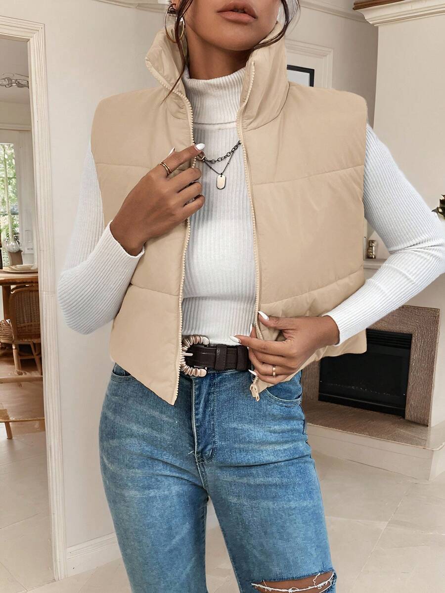EZwear Women's Down Quilted Collared Sleeveless Jacket, Winter, Women's Sleeveless Zip-Up Casual Warm Padded Coat, Winter Women Coat, Black Jacket, Winter Women Clothes, Black Coat, Retro, Elegant Women, Festival Clothes, Business Casual Women,