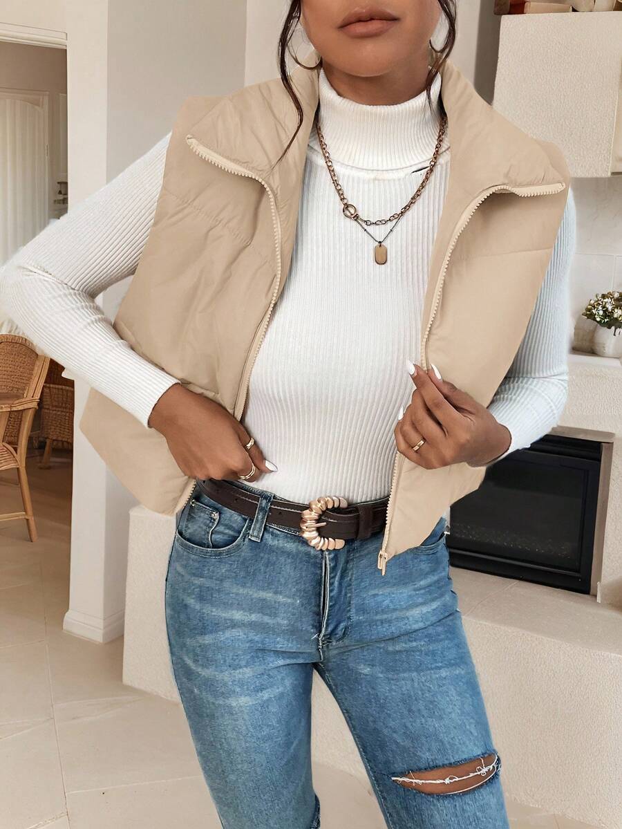 EZwear Women's Down Quilted Collared Sleeveless Jacket, Winter, Women's Sleeveless Zip-Up Casual Warm Padded Coat, Winter Women Coat, Black Jacket, Winter Women Clothes, Black Coat, Retro, Elegant Women, Festival Clothes, Business Casual Women,