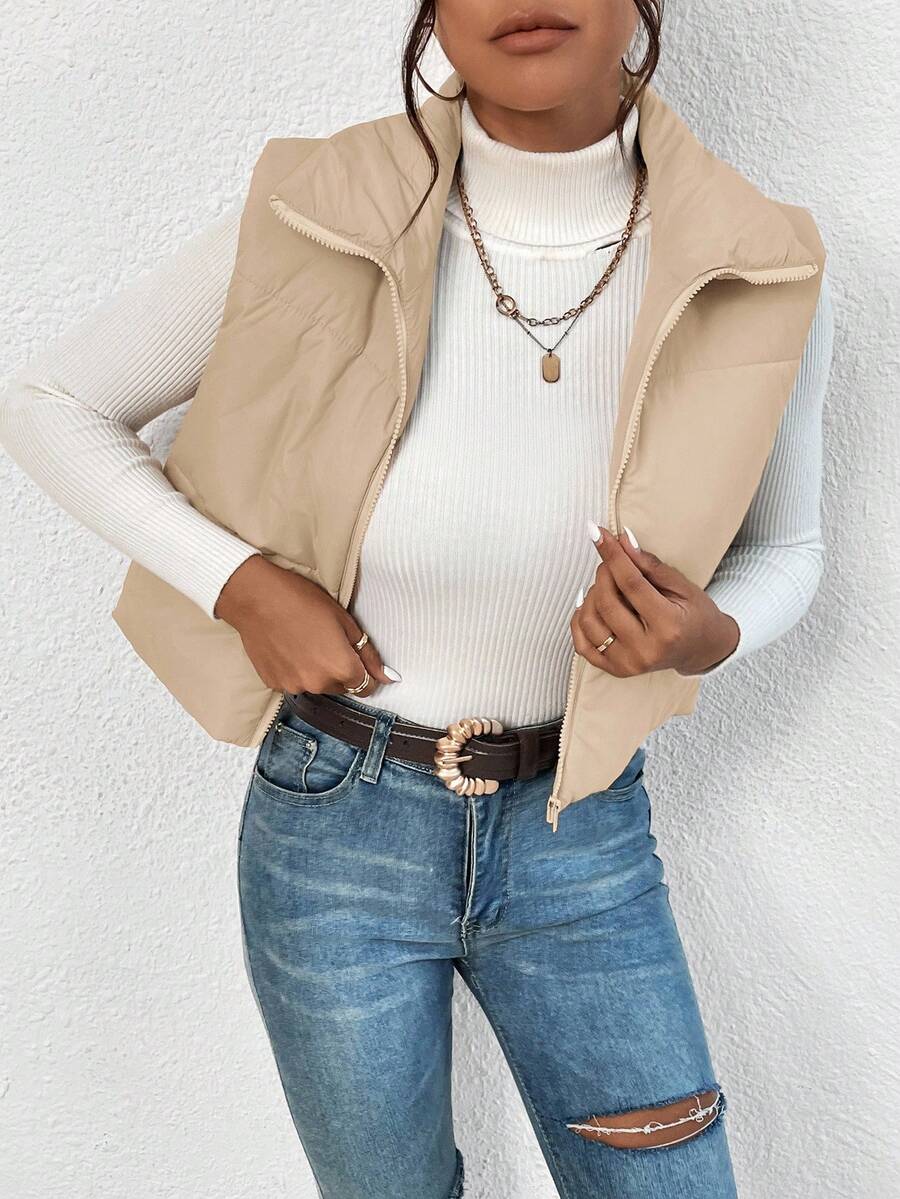 EZwear Women's Down Quilted Collared Sleeveless Jacket, Winter, Women's Sleeveless Zip-Up Casual Warm Padded Coat, Winter Women Coat, Black Jacket, Winter Women Clothes, Black Coat, Retro, Elegant Women, Festival Clothes, Business Casual Women,