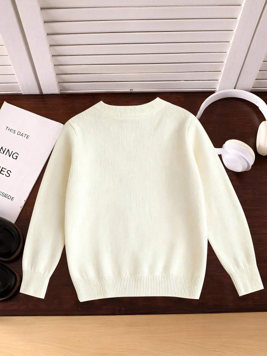1pc Girls Casual Vintage Leopard Print Bow Graphic Long Sleeve Sweater, Suitable For Autumn/Winter Everyday Indoor