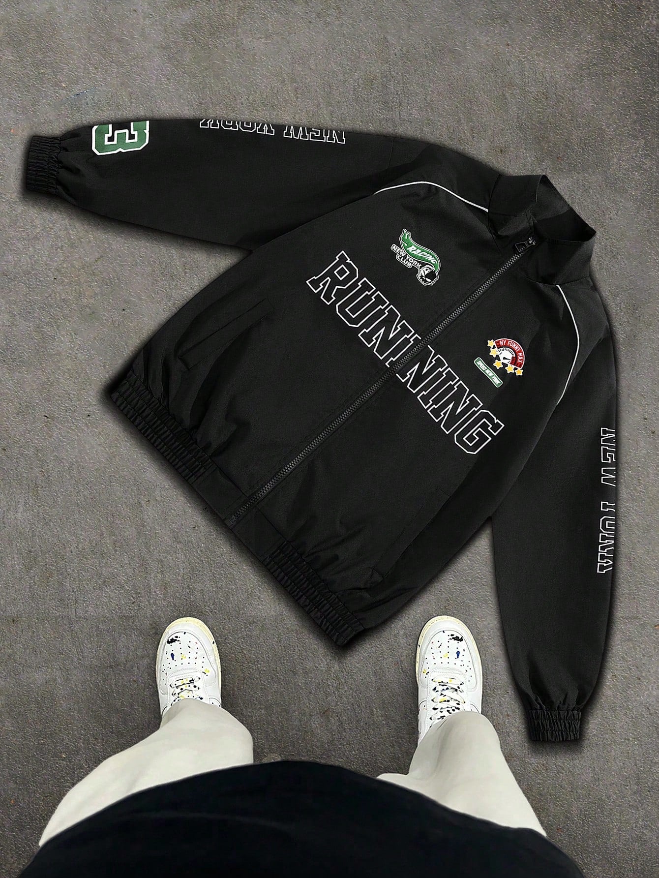 Men's Casual Colorblocked Letter Printed Long Sleeve Jacket, Spring & Fall Going Out Street Wear Racing Jacket Black Biker Jacket, For Friends, Husband, Boyfriend Gifts