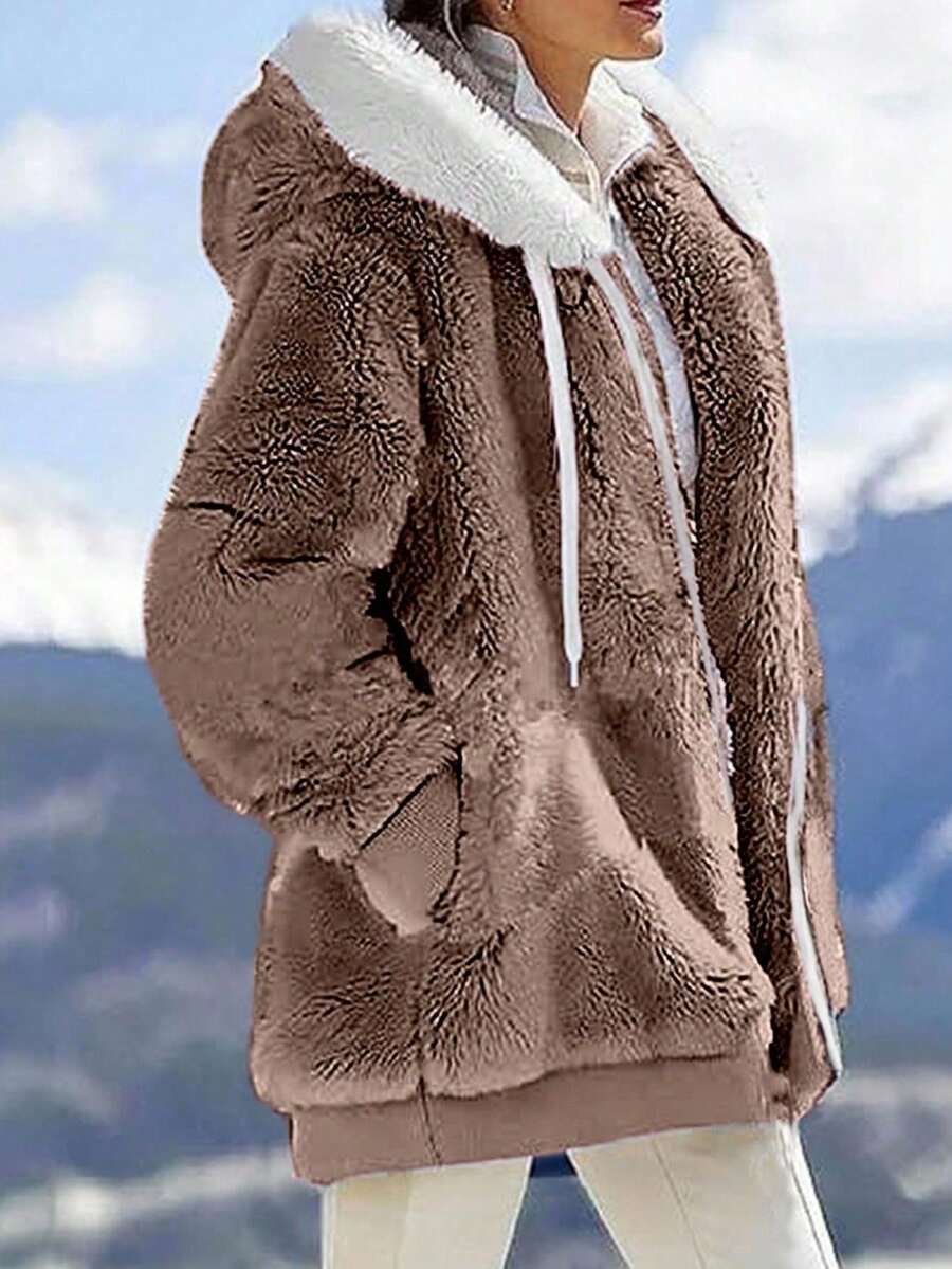 INAWLY Women's Zip-Up Drawstring Hooded Fleece Jacket, Regular Fit, Autumn/Winter