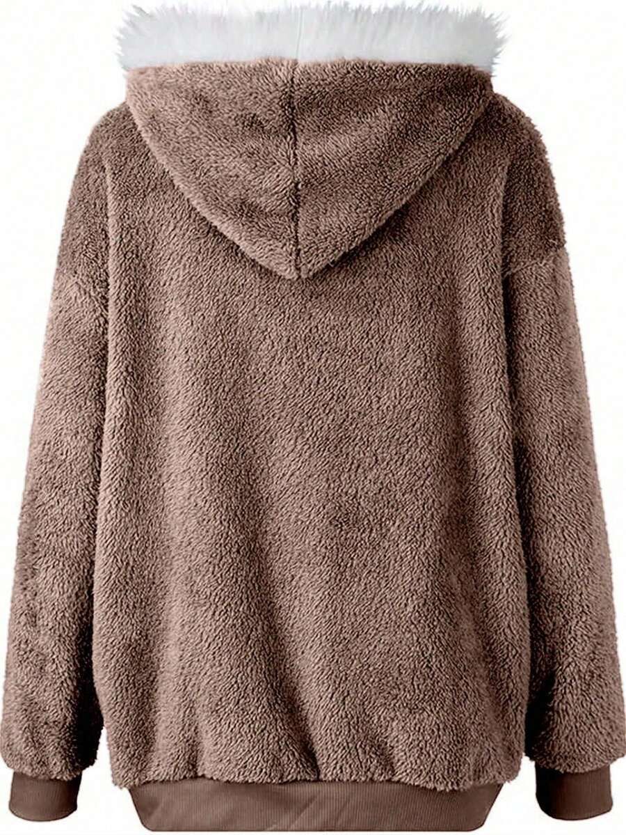 INAWLY Women's Zip-Up Drawstring Hooded Fleece Jacket, Regular Fit, Autumn/Winter